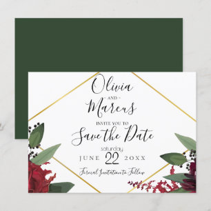 Datum freihalten   Elegant Burgundy Marsala Floral Einladung