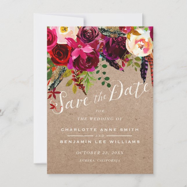 Datum freihalten | Elegant Floral Rustic Boho Wedd Save The Date (Vorderseite)
