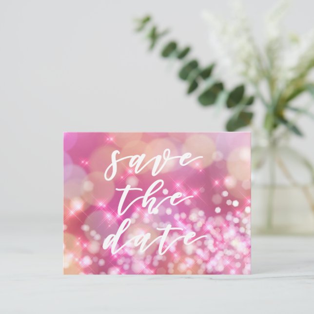 Datum freihalten | Glamour Pink Glitzern Postcard Ankündigungspostkarte (Stehend Vorderseite)
