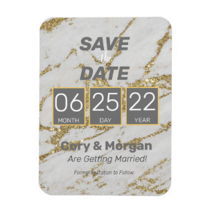 Datum freihalten Gold & White Marmor Look Magnet