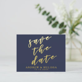Datum freihalten | Navy & Imitate Gold Script Post Ankündigungspostkarte
