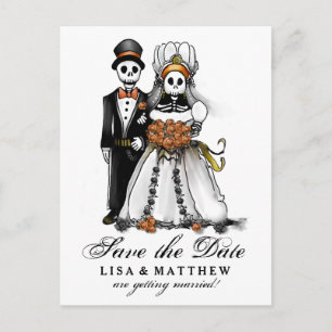 Datum Halloween Skeletons Orange PostCard gerettet Ankündigungspostkarte