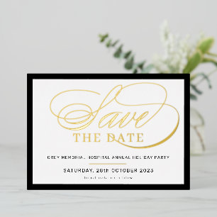 DATUM MERKEN elegant fancy Schrift schwarz gold Folieneinladung