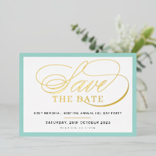 DATUM MERKEN elegante fancy Schrift mintgrün gold Folieneinladung