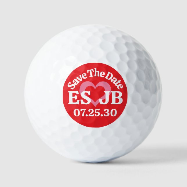 DATUM MERKEN Rotes Rosa Herz MONOGRAMME Roter Hint Golfball (Vorderseite)