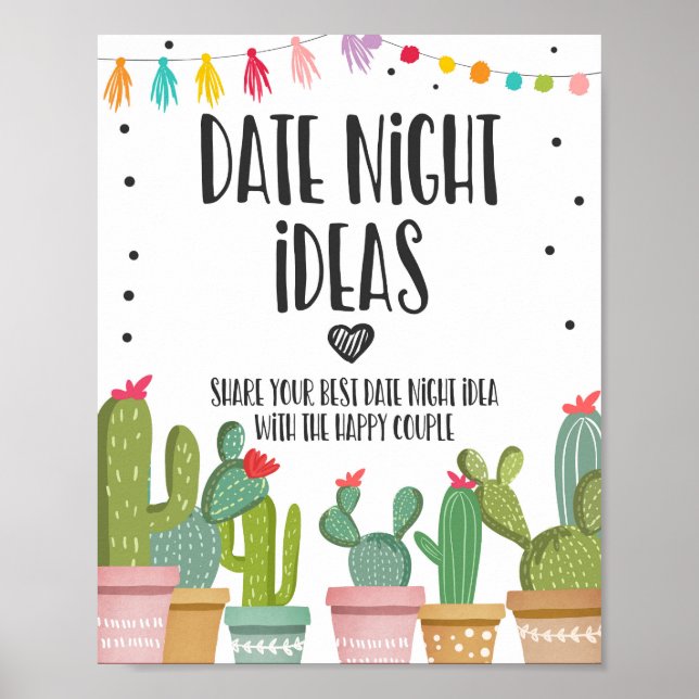 Datum Night Ideas Couple Cactus Fiesta Table Sign Poster (Vorne)