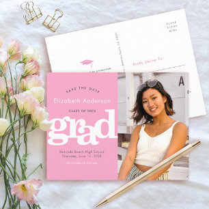 Datum rosa Abschluss Foto fett formatiert Typograf Einladungspostkarte