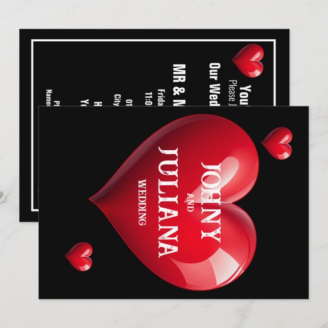 Datum Speichern Farbige Hochzeit Rotes Herz Einladung (Vorne/Hinten)