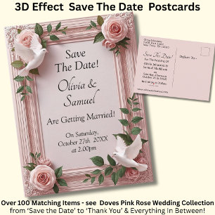 Datum Speichern - Rosa Rosen & Tauben Hochzeit Ankündigungspostkarte