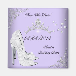 Datum Speichern Süße 16 Lila High Heel Tiara Magnet