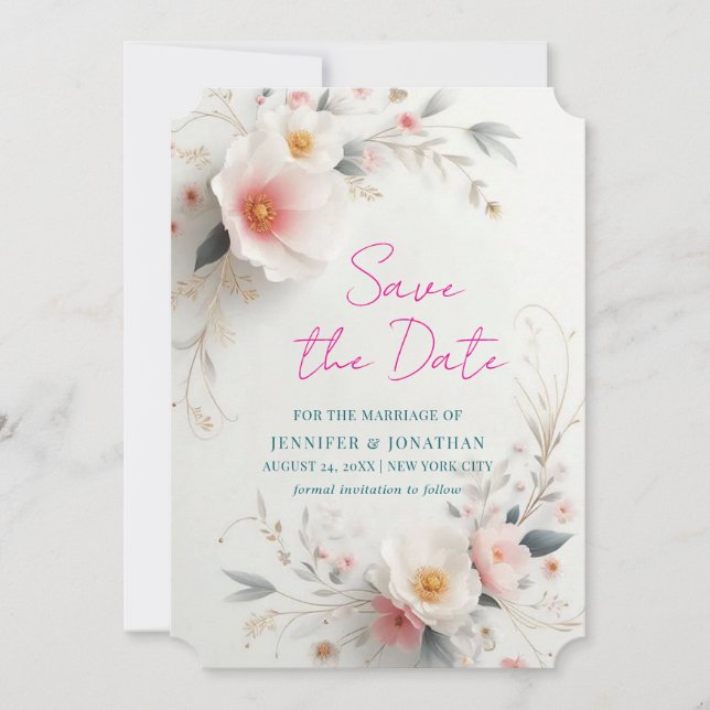Datum Speichern Wasserfarbe Aquarell Blumen Schrif Save The Date (Vorderseite)