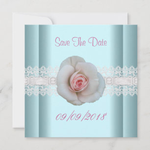 Datum Vormerken Blaue Weiße Rosa Rosen Blumen Spit Save The Date