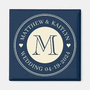 Datum vormerken Monogramm Herz Tiefsee Blau Magnet