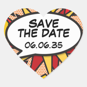 DATUM VORMERKEN Sprechblase Spaß Retro Comicbuch Herz-Aufkleber