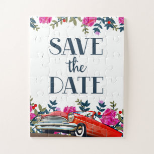 Datum Vormerken Vintage Rotes Auto Puzzle