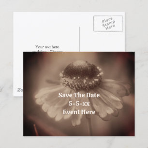 Datum Vormerken Vintage Sepia Zinnienblüte Ankündigungspostkarte