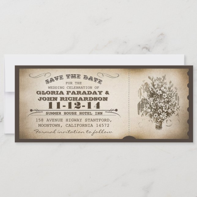Datum vormerken vintage Ticket Postkarten (Vorderseite)