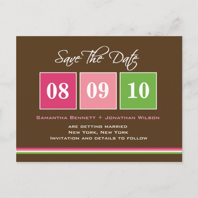 Datumsblöcke - Fuchsia Green Ankündigungspostkarte (Vorderseite)