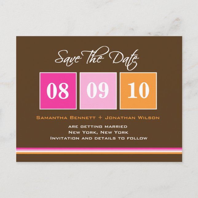 Datumsblöcke - Rosa Orange Ankündigungspostkarte (Vorderseite)