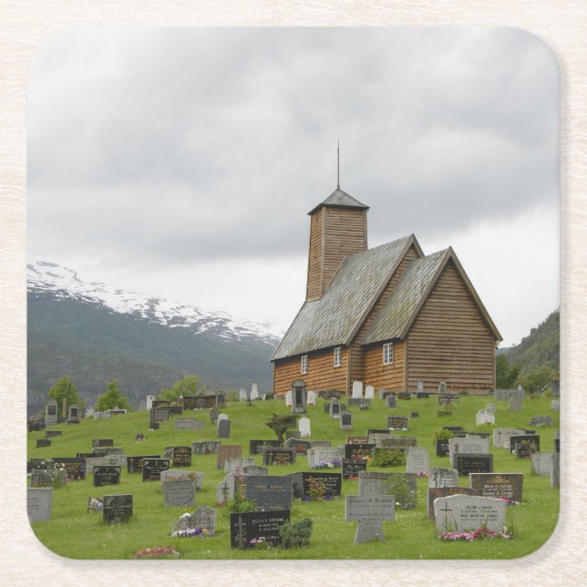 Daubekirche mit Graveyard in Norwegen-Untersetzer Rechteckiger Pappuntersetzer (Vorderseite)