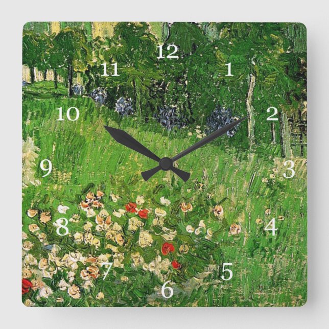 Daubignys Garten, Vincent Van Gogh. Vintag Quadratische Wanduhr (Vorderseite)