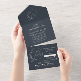 Dauerhafte Liebe | Deep Blue Wreath Wedding Invite All In One Einladung
