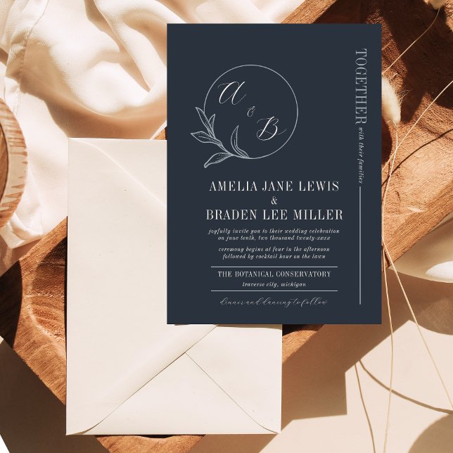 Dauerhafte Liebe | Deep Blue Wreath Wedding Invite Einladung (Von Creator hochgeladen)