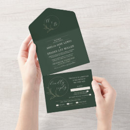 Dauerhafte Liebe | Hochzeit von Deep Green Wreath All In One Einladung