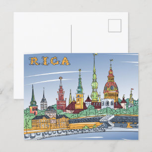 Daugava Riga Lettland Illustration Travel Postkarte