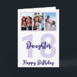Daughter 18. Geburtstag Lila Script FotoCollage Karte<br><div class="desc">Mit dieser personalisierten Foto-Collage-Karte aus dem 18. Jubiläum für Ihre Tochter ein Lächeln auf das Gesicht legen. - Klicken Sie einfach, um dieses Design 🔥 Meine Versprechen zu personalisieren - Dieses Design ist einzigartig und ist mit Ihnen im Hinterkopf 🙏 Danke, dass Sie mein kleines Unternehmen unterstützt haben - Wenn...</div>