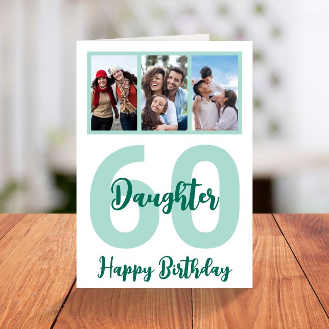 Daughter 60. Geburtstag Moderne Script Foto Collag Karte (Von Creator hochgeladen)