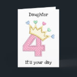 *DAUGHTER* AUF IHRER "4." BIRTHTAGKARTE KARTE<br><div class="desc">FREUNDLICH **4. BIRTHTAG** UND SIE WIRD DEN GANZEN TAG SICHER SCHREIBEN. VIELEN DANK,  DASS SIE VON EINER MEINER ACHT STORES GESCHAFFEN HABEN.</div>