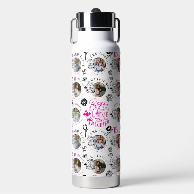 Daughter Birthday Custom Photo Trinkflasche (Vorderseite)