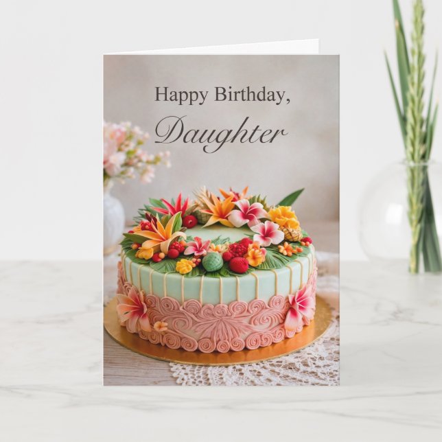 Daughter Birthday Tropical Cake card Karte (Vorderseite)