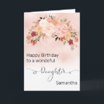 Daughter Custom Floral Peach Watercolor Geburtstag Karte<br><div class="desc">Dieses Design kann in dem Bereich personalisiert werden, der durch das Ändern des Fotos und/oder Textes zur Verfügung gestellt wird. Sie können auch angepasst werden, indem Sie auf Vorlage personalisieren klicken und dann auf die Schaltfläche klicken, um weitere Optionen anzupassen, um die Hintergrundfarbe zu löschen oder zu ändern, Text hinzuzufügen,...</div>