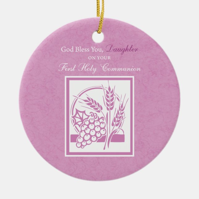 Daughter Erste Kommune, rosa Keramik Ornament (Vorne)