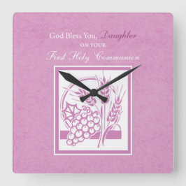 Daughter Erste Kommune, rosa Quadratische Wanduhr