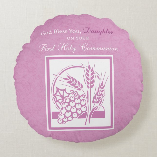 Daughter Erste Kommune, rosa Rundes Kissen (Vorderseite)