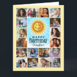 Daughter Foto Collage Geburtstagkarte Dankeskarte<br><div class="desc">Diese Karte ist für die Tochter angepasst, aber Sie können sie in jede Beziehung oder einen Namen ändern, der für Sie funktioniert. Eine sonnengelbe und orange dekorative Sonne auf blauem Hintergrund von Rochen und Wolken liegt inmitten einer Foto-Collage mit 18 Bildern, die Sie mit Ihrer Geburtstagstochter teilen können. Das Innere...</div>
