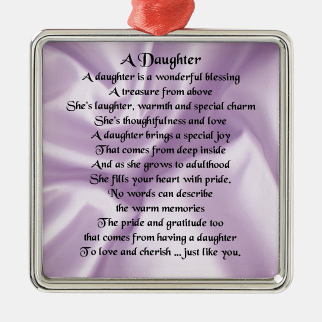 Daughter Gedicht - Lilac Silk Silbernes Ornament (Vorne)