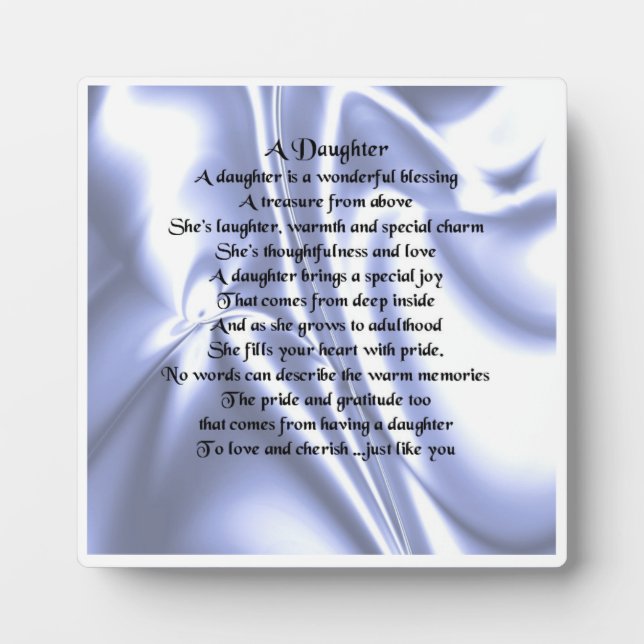 Daughter Gedicht Plaque - Blaues Seidendesign Fotoplatte (Vorderseite)