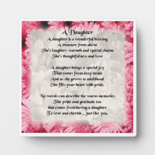 Daughter Gedicht Plaque - rosa Blumendesign Fotoplatte
