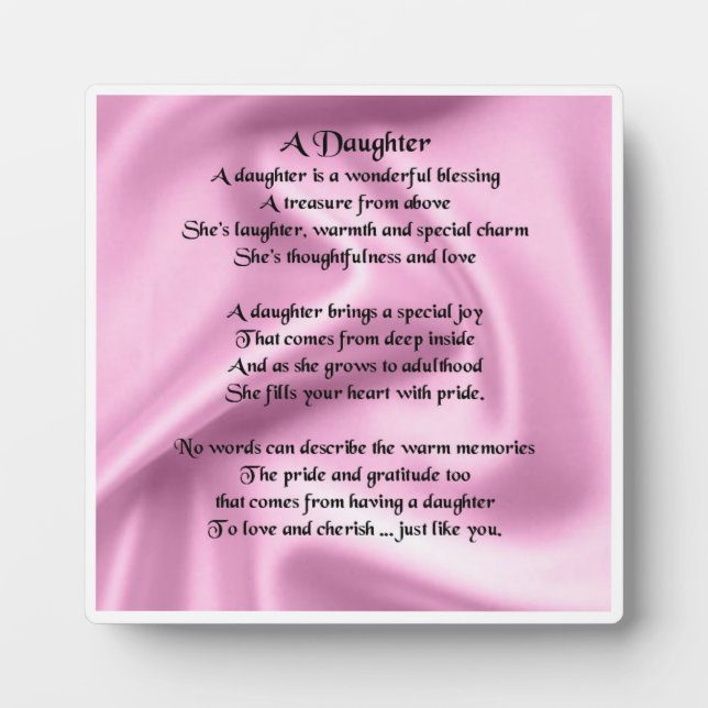 Daughter Gedicht Plaque - rosa Seidendesign Fotoplatte (Vorderseite)