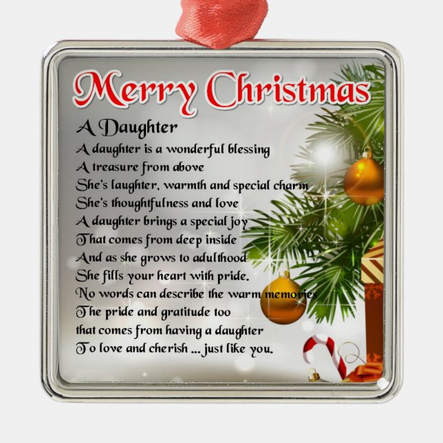 Daughter Gedicht - Weihnachtsbild Silbernes Ornament (Vorne)