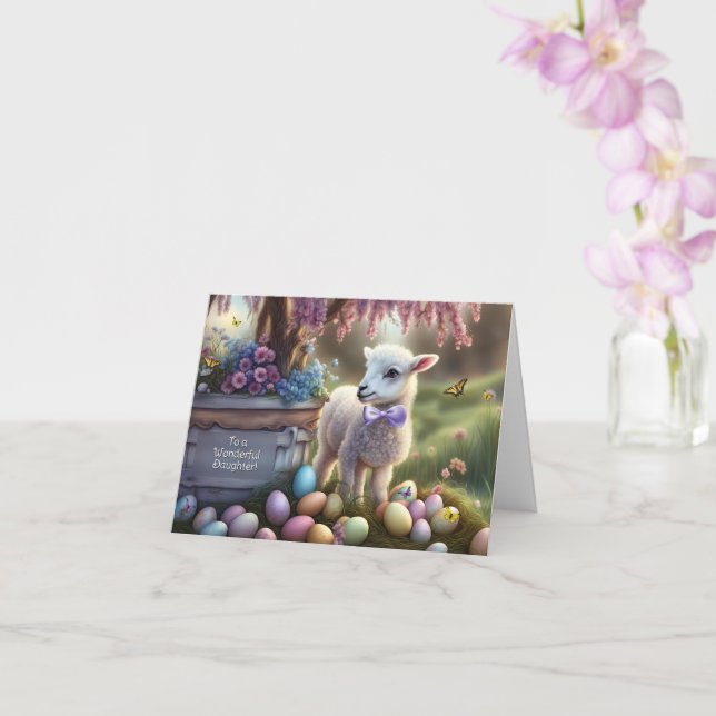 Daughter Happy Easter Cute Lamb Easter Eggs  Karte (Orchidee)