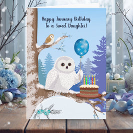 Daughter Happy January Birthday Snowy Owl Karte