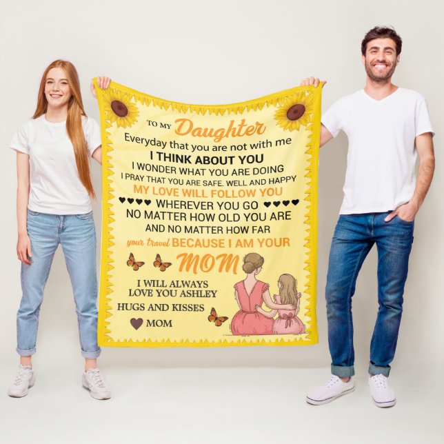 Daughter Heartfelt Sonnenblumen Personalisiert Fleecedecke (Beispiel)