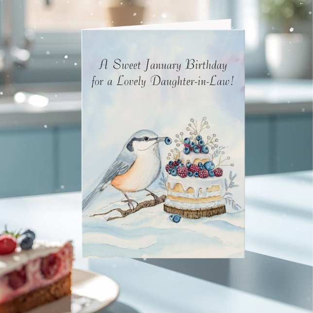 Daughter-in-Law Happy January Birthday Nuthatch  Karte (Von Creator hochgeladen)