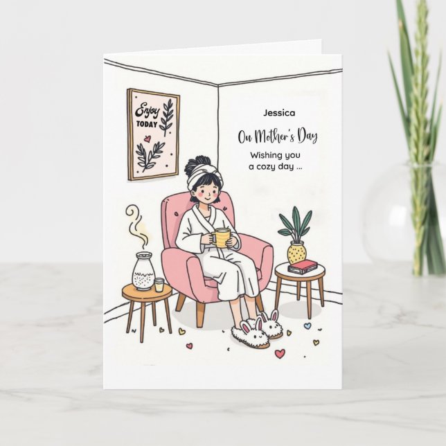 Daughter Mother's Day Cozy Relaxing Illustration Karte (Vorderseite)
