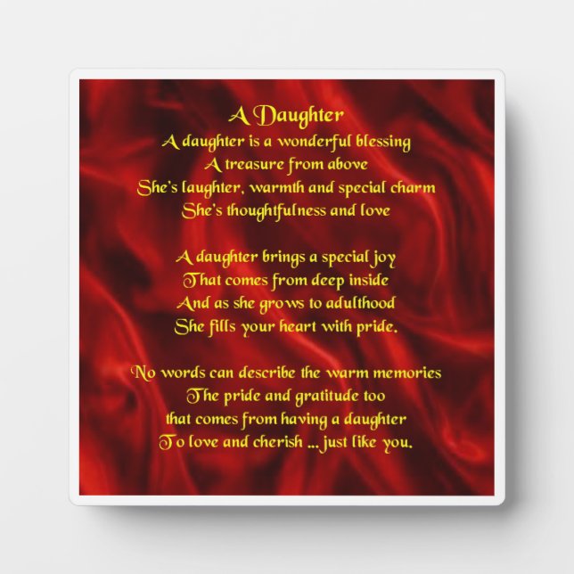 Daughter Poem Plaque - Red Silk Design Fotoplatte (Vorderseite)